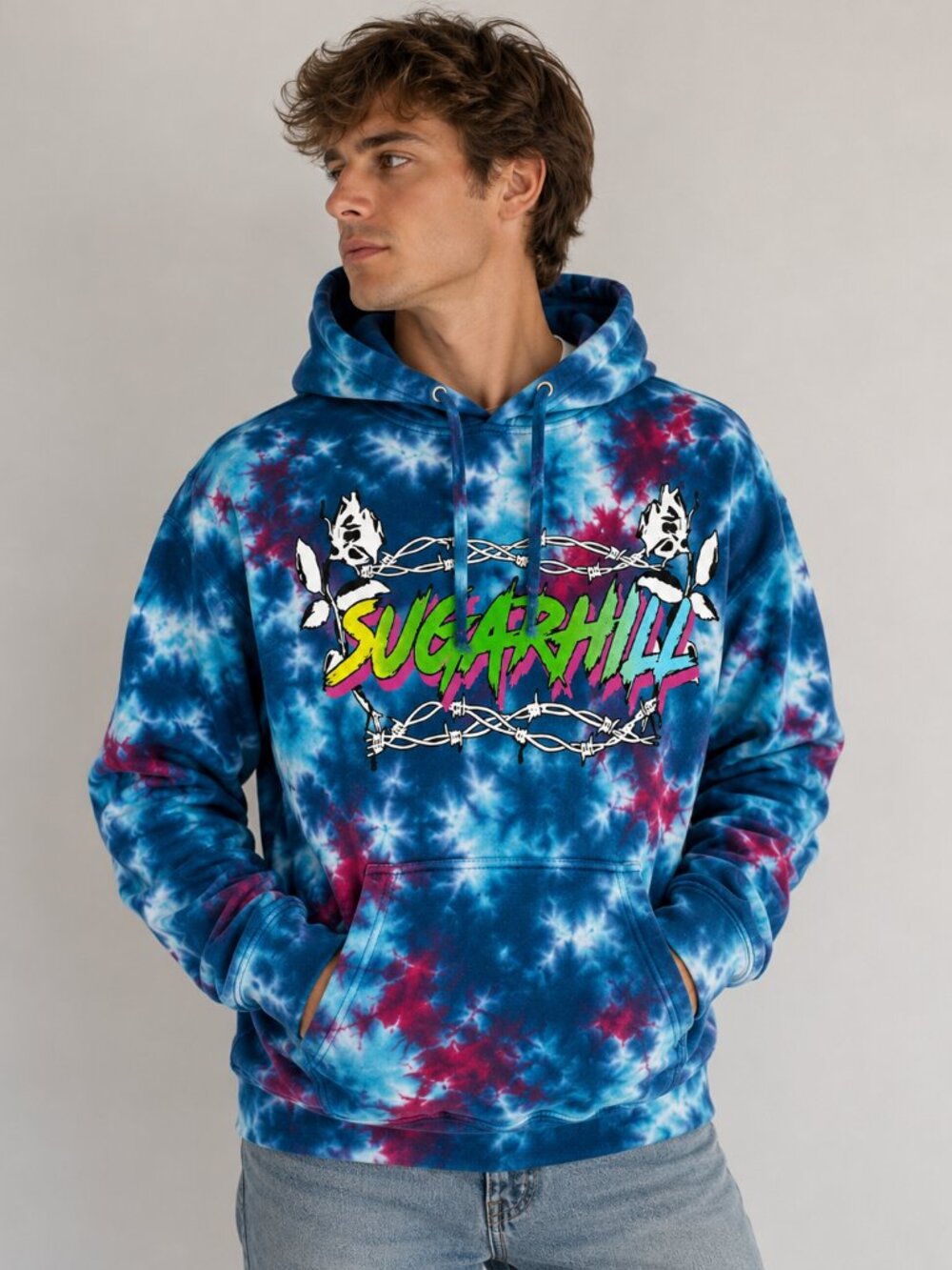 Sugarhill Garden Pink Ice Specialty Hoodie Blue Tie Dye Streetwear Men's Medium
